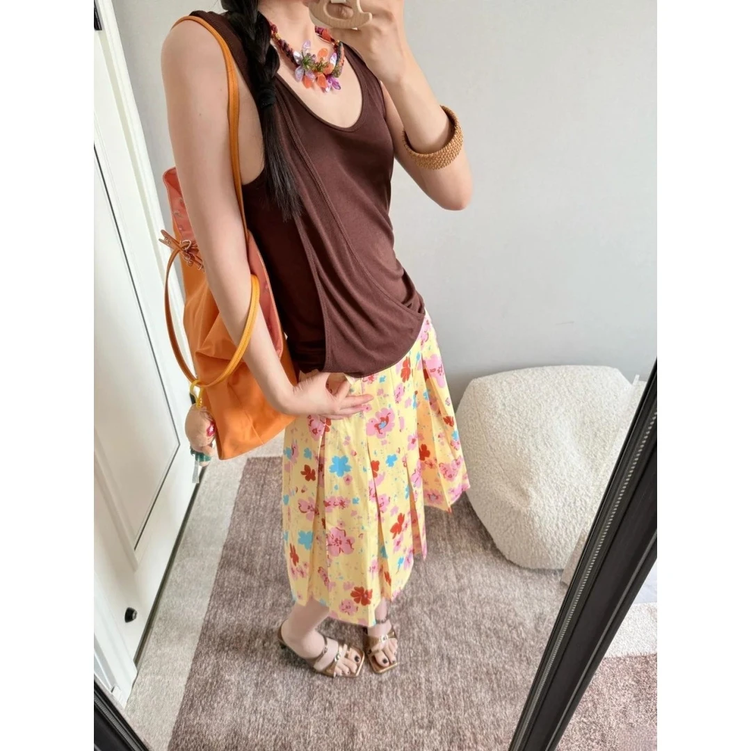 【现货】法式小众设计感黄色碎花半身裙女夏季2025新款高级感中长