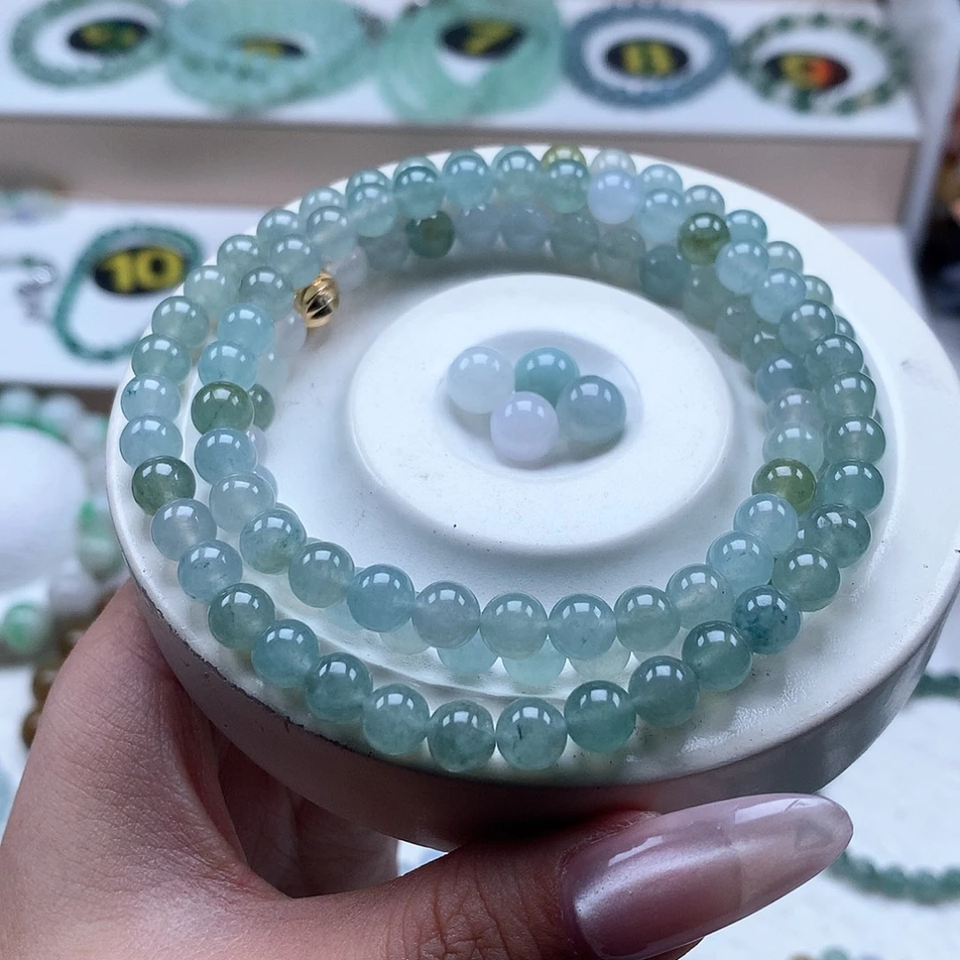 爆***姐翡翠未镶嵌手串马卡龙项链6.3