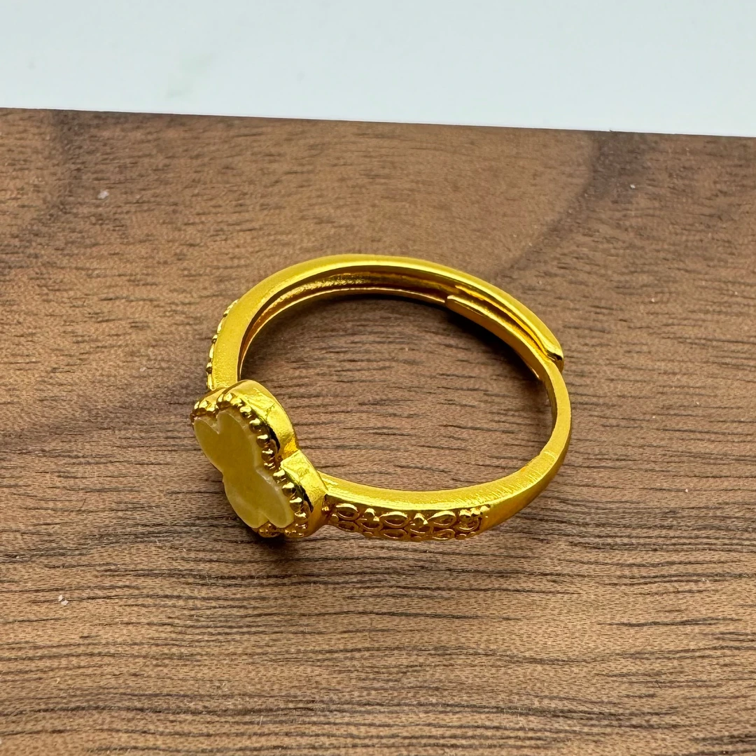 钨合金戒指 手工气质绿色简约黄色中古镶嵌精美FXW-6034戒指