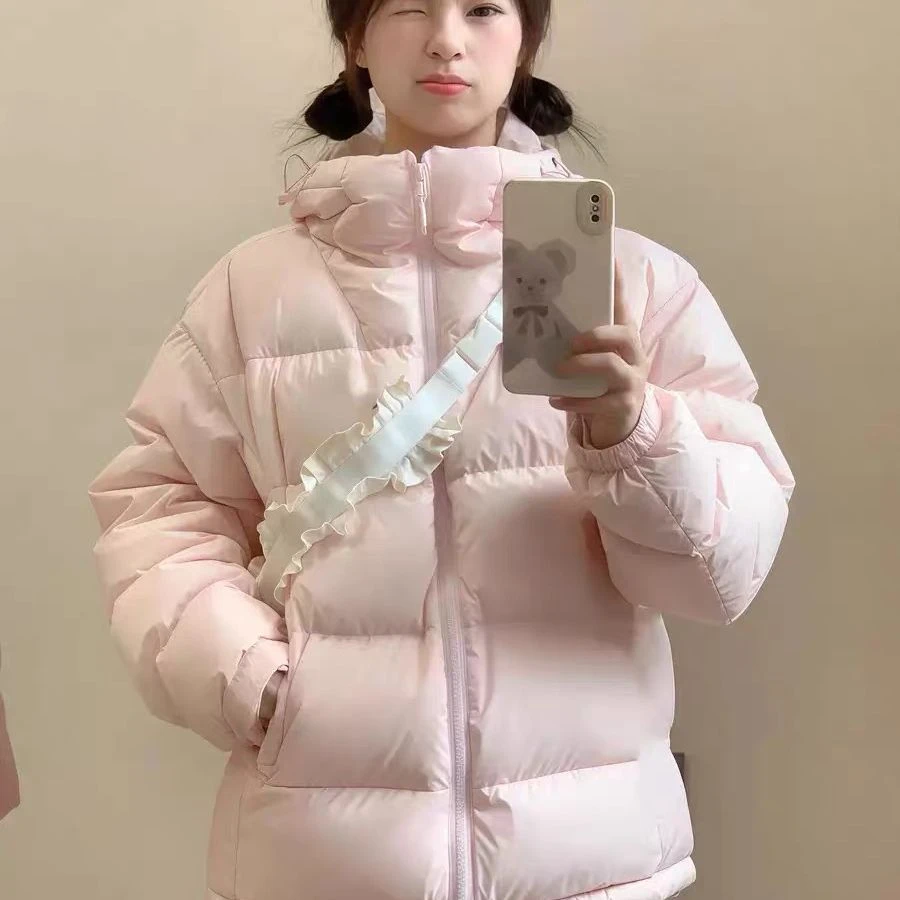 粉色服女短款2025冬季新款加厚小个子学生学院风外套秋冬潮轻薄