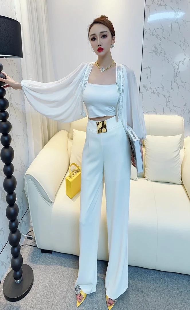 子艳家  时尚夏季欧货显瘦百搭高腰垂感直筒裤长裤