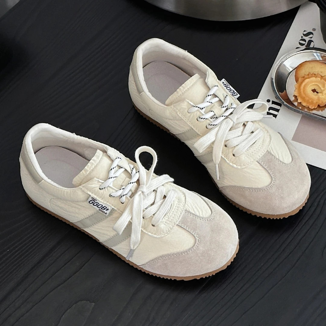 真皮德训鞋女2025春季新款平底休闲板鞋运动鞋百搭软底舒适小白鞋