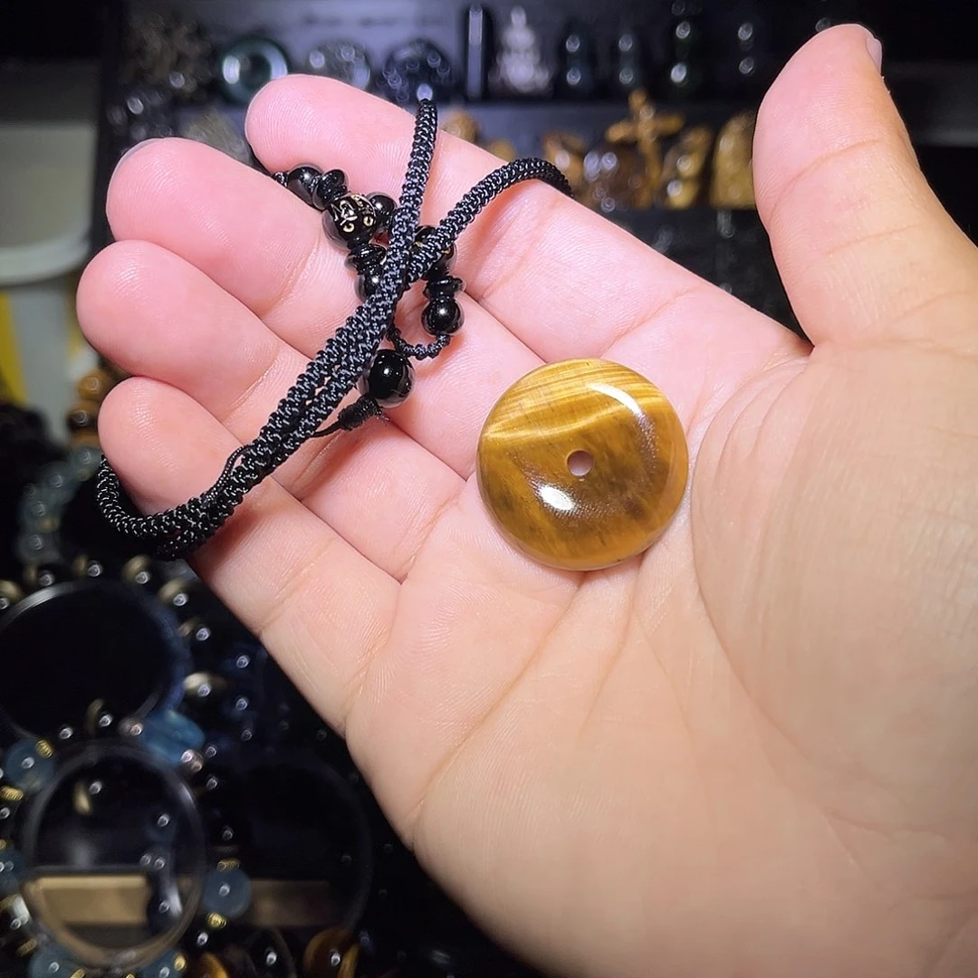 未镶嵌黑曜岩手链关****天然虎眼石黄虎眼平安扣吊坠
