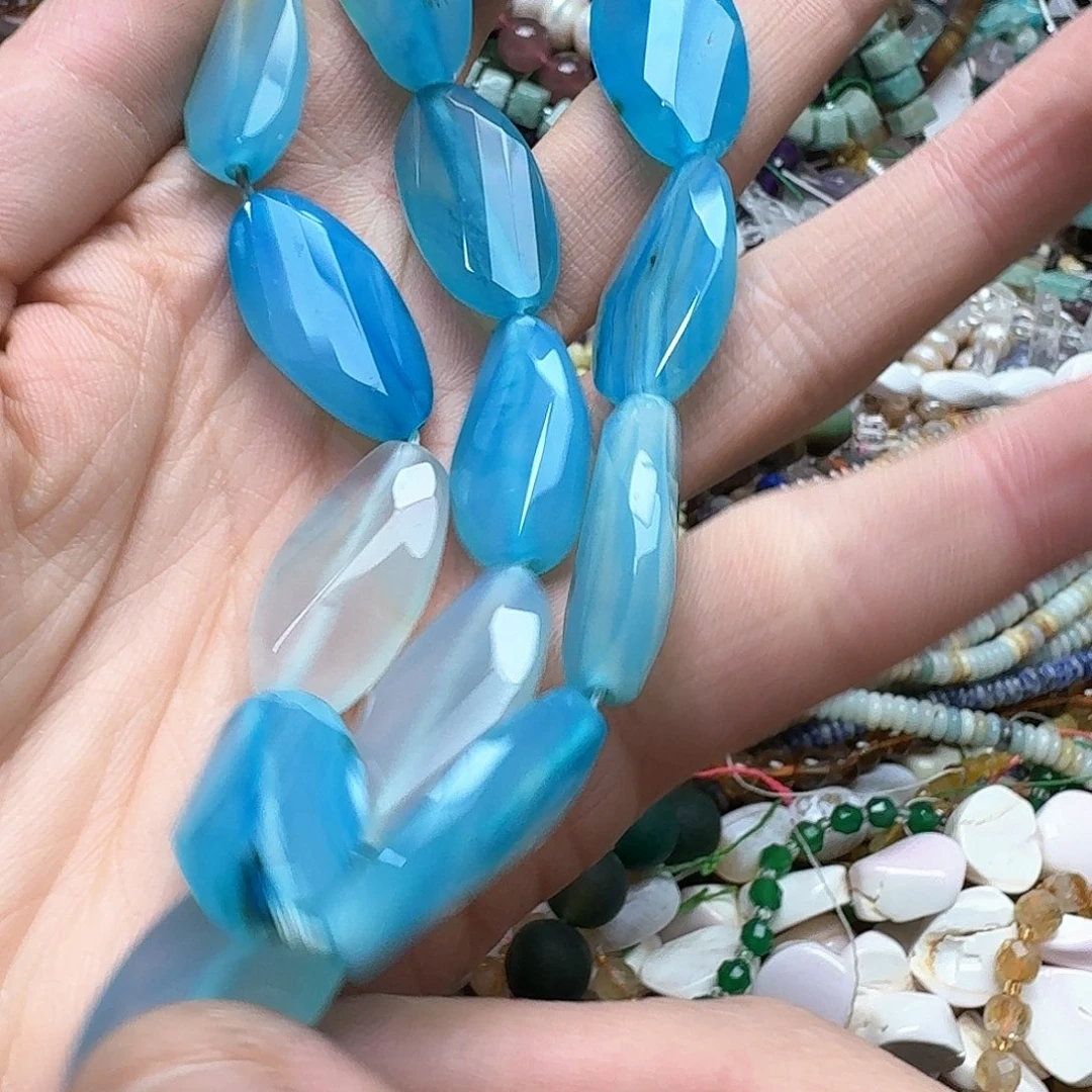 玛瑙/玉髓合金珠宝半成品一条16x28m蓝玛瑙扭形
