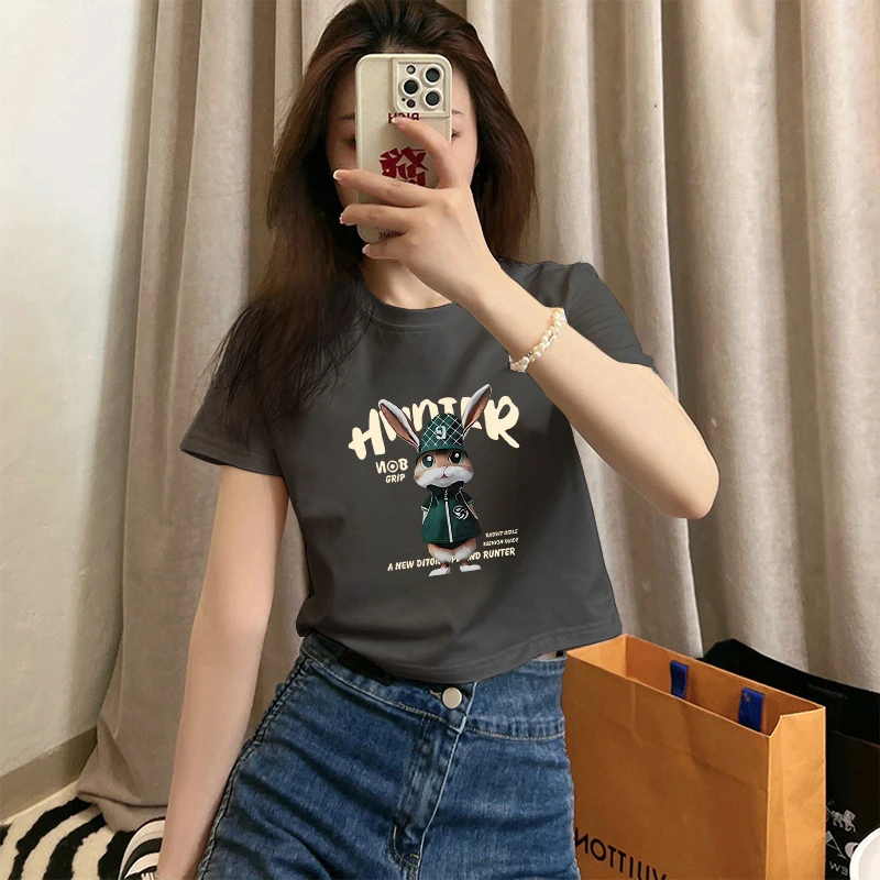 2025年新款夏季白色显瘦宽松短款纯棉上衣女短袖女款爆款2025新款