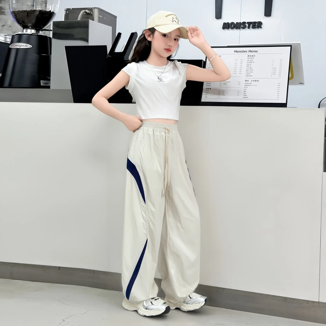 【芽梓制衣】中大童薄款长裤宽松女童皮筋腰带夏季女休闲裤-25K020