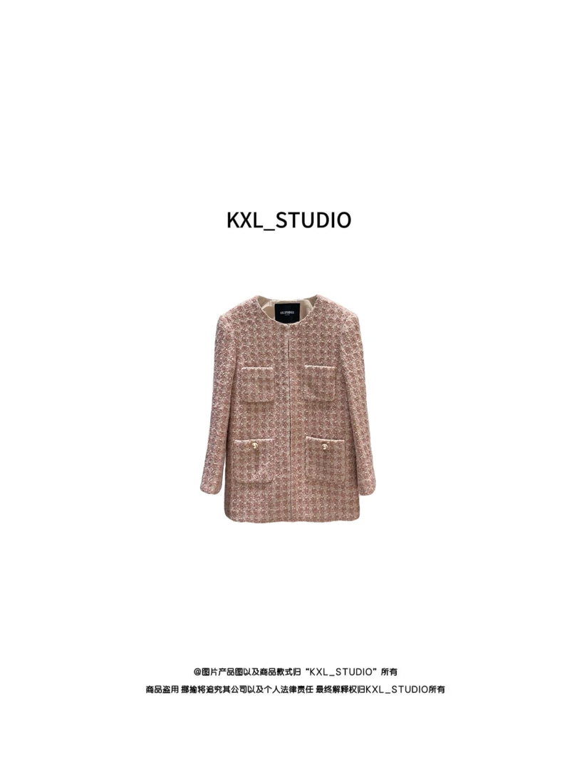 KXL_ STUDIO 月粉·粗花呢银丝香香外套9208