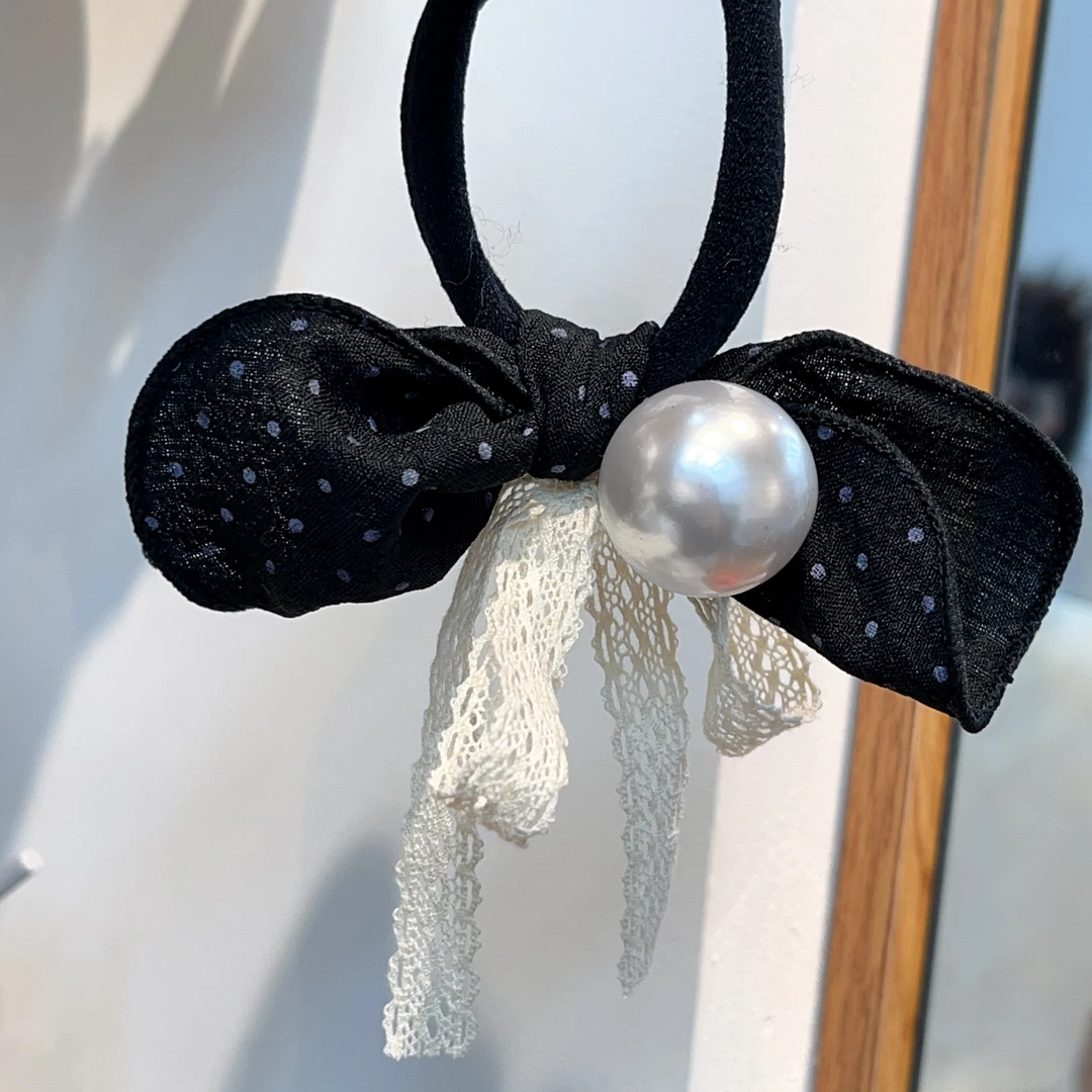 D294黑色波点飘带发绳