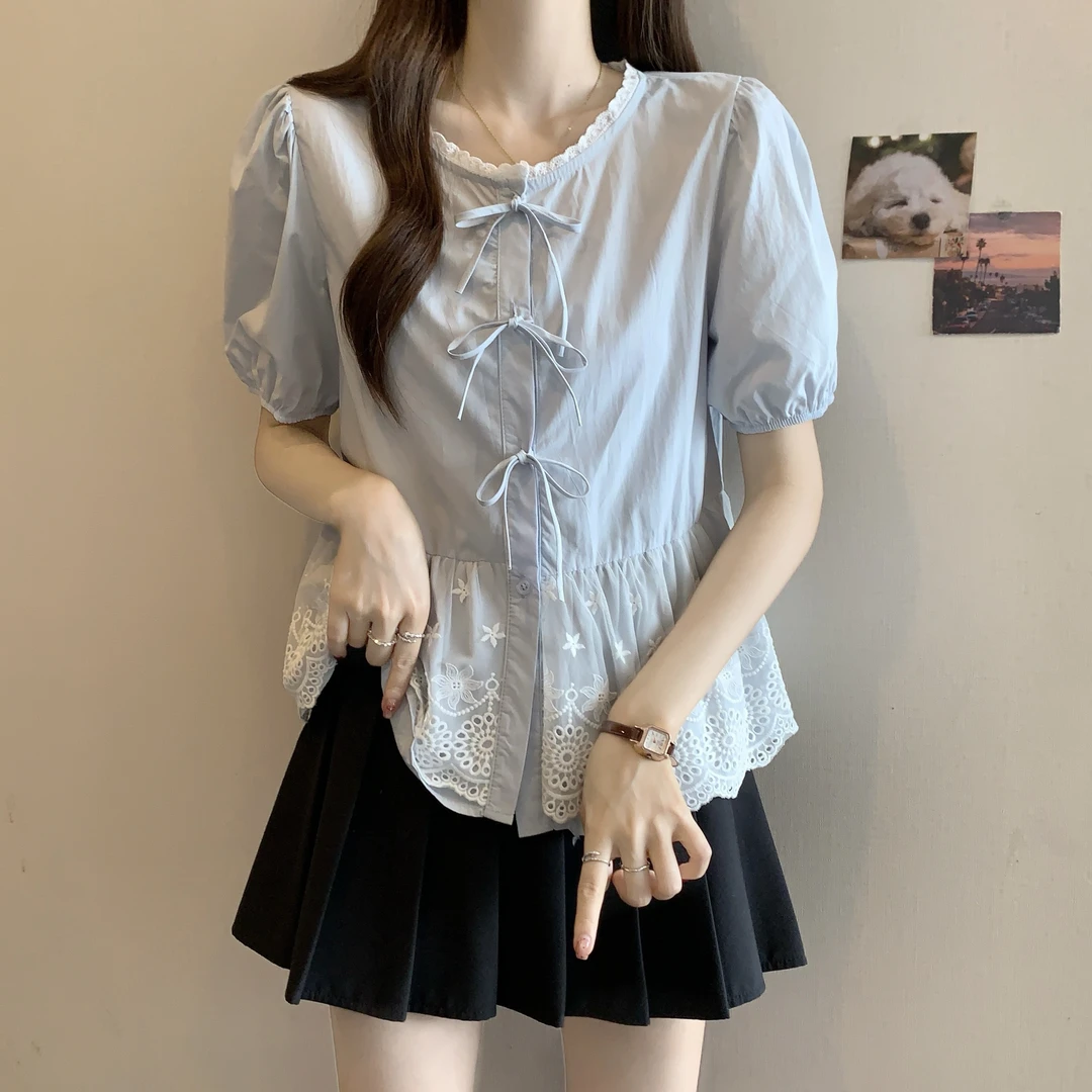 大码女装夏季新款蕾丝加大藏肉衣服微胖大码洋气短袖t恤mm娃娃衫