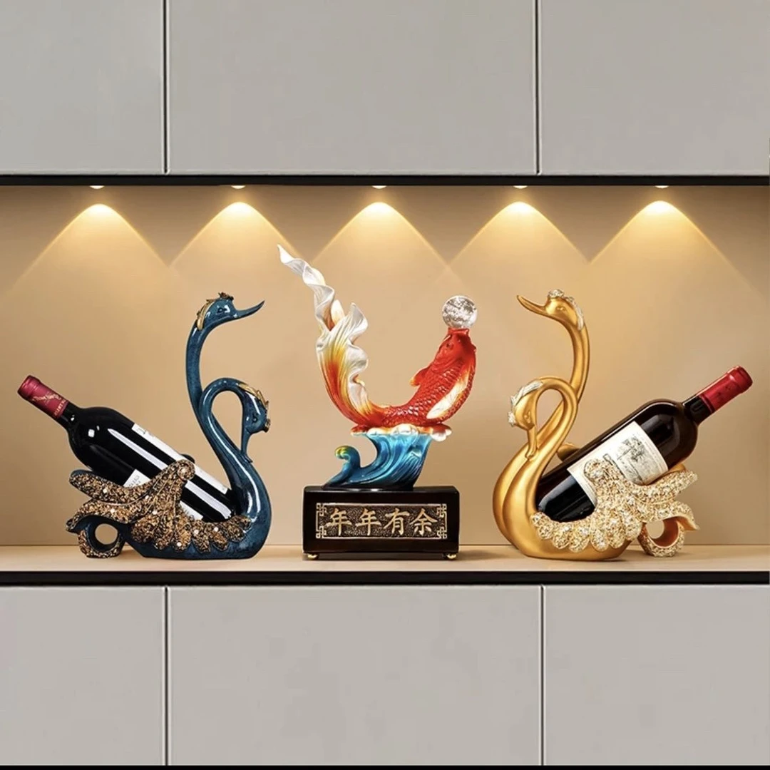 天鹅高档轻奢酒架七彩锦鲤摆件客厅酒柜玄关电视柜摆设家居装饰品