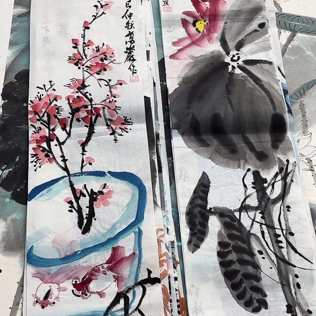 国画138.23手绘两张小条