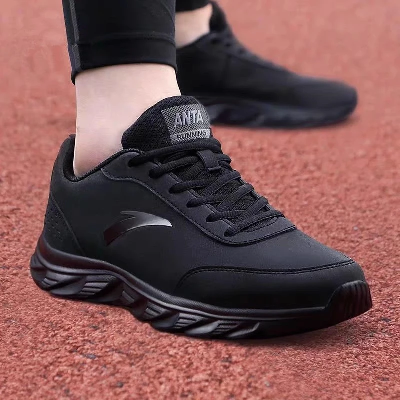 安断码男鞋踏皮面防水跑步鞋黑色鞋秋季减震耐磨跑步鞋轻便运动鞋