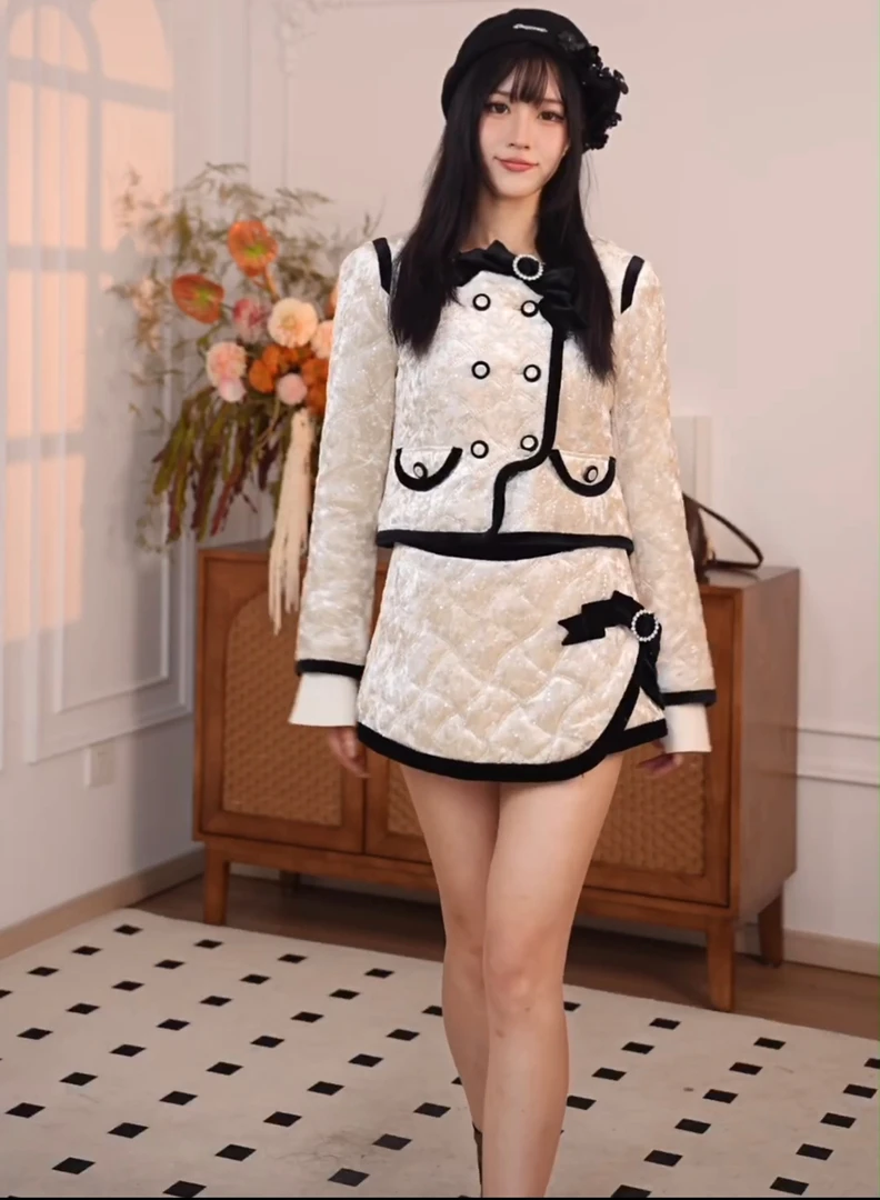 小香风娃娃领毛呢半身裙独特好看 14413210A