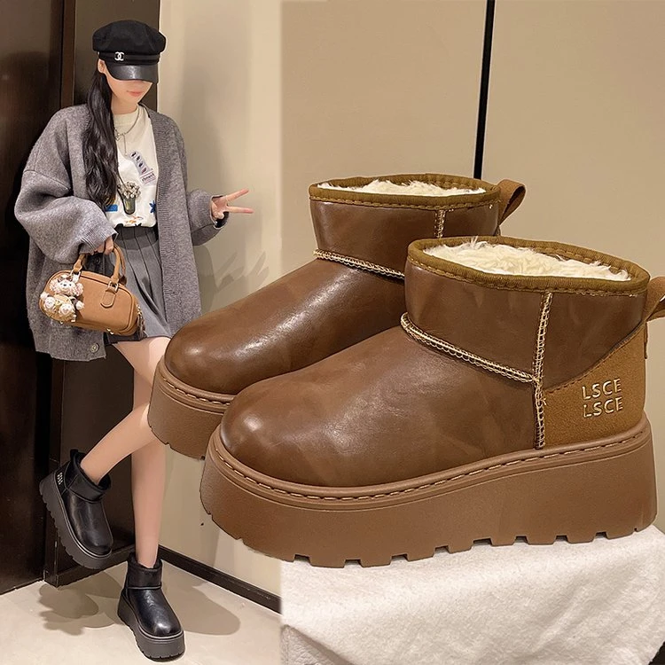 【全额补运费】法式冬季胶粘保暖短筒时尚雪地靴厚底防水C31