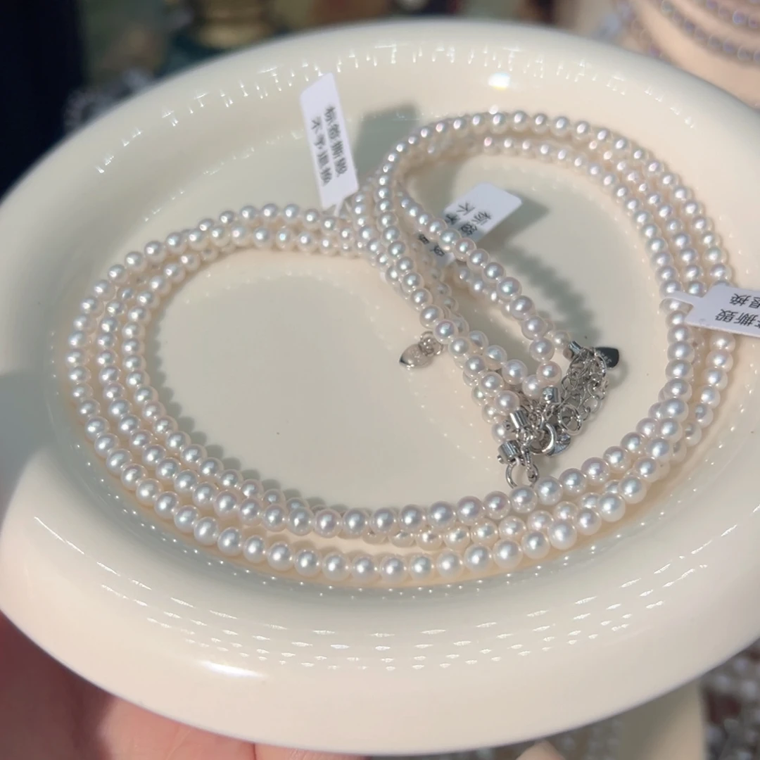 3.5到4近正圆天然珍珠淡水珍珠银S925镶嵌