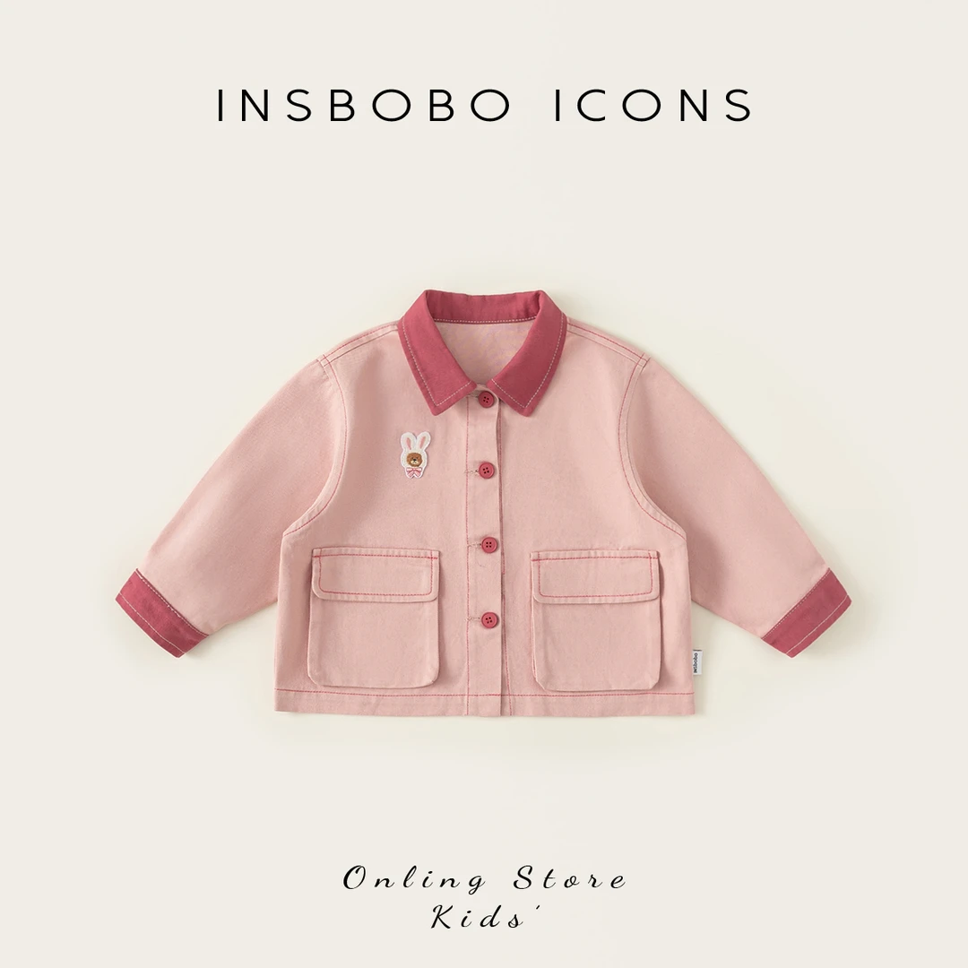 INSbobo儿童外套撞色领口设计感上衣休闲可爱翻领外套CY25026