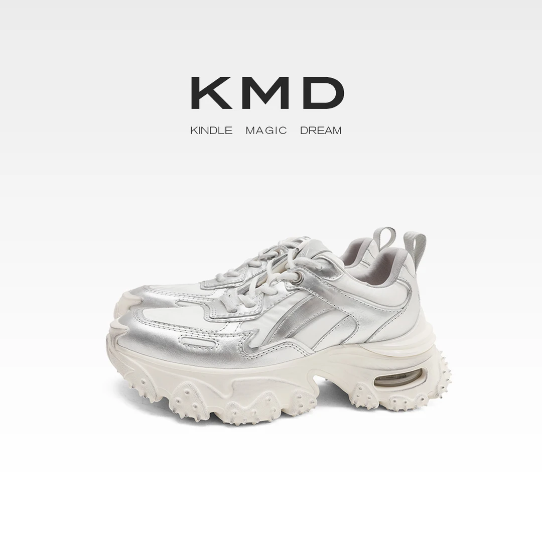 KMDSHOES2024秋季新款时尚潮流真皮松糕女款增高ins休闲老爹鞋