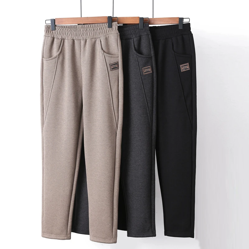 0935中老年女装秋冬季加绒加厚休闲直筒裤保暖松紧腰长裤外穿裤子