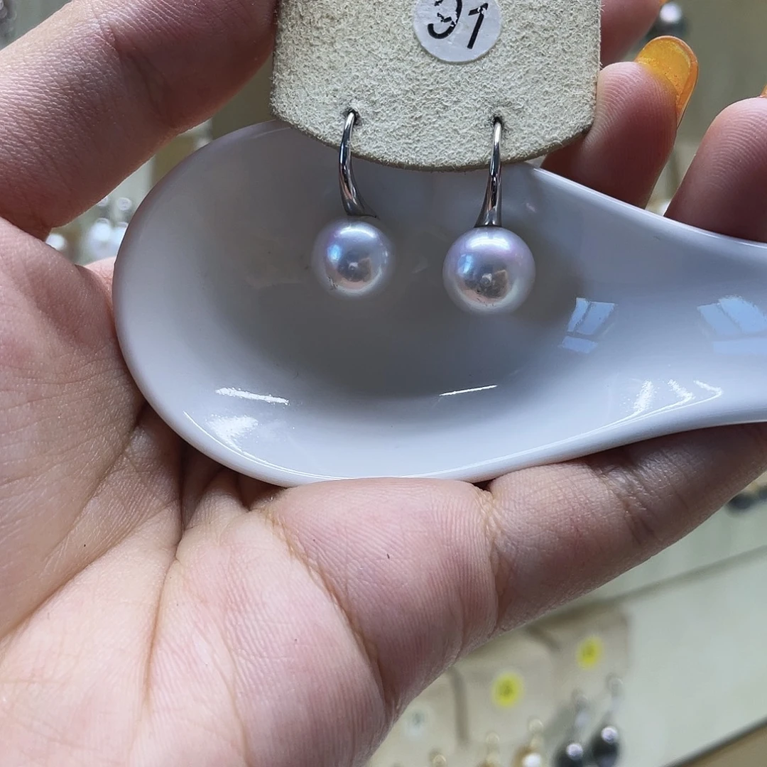 耳饰银S925镶嵌淡水珍珠