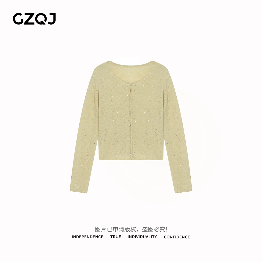 老琴私服 【时空叙事】欧若风甜美百搭气质细闪圆领针织开衫女 6006