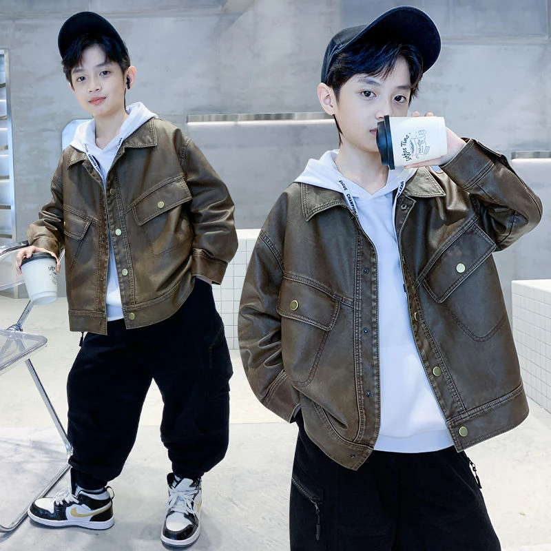 男童皮衣外套春秋款新款中大童秋装儿童装潮男孩秋季夹克衣服