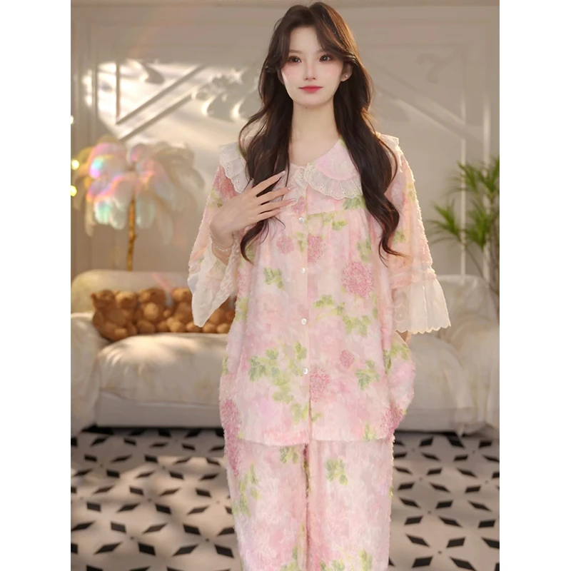 Bananagirl睡衣女春秋新款时尚中袖家居服薄款休闲大码套装可外穿