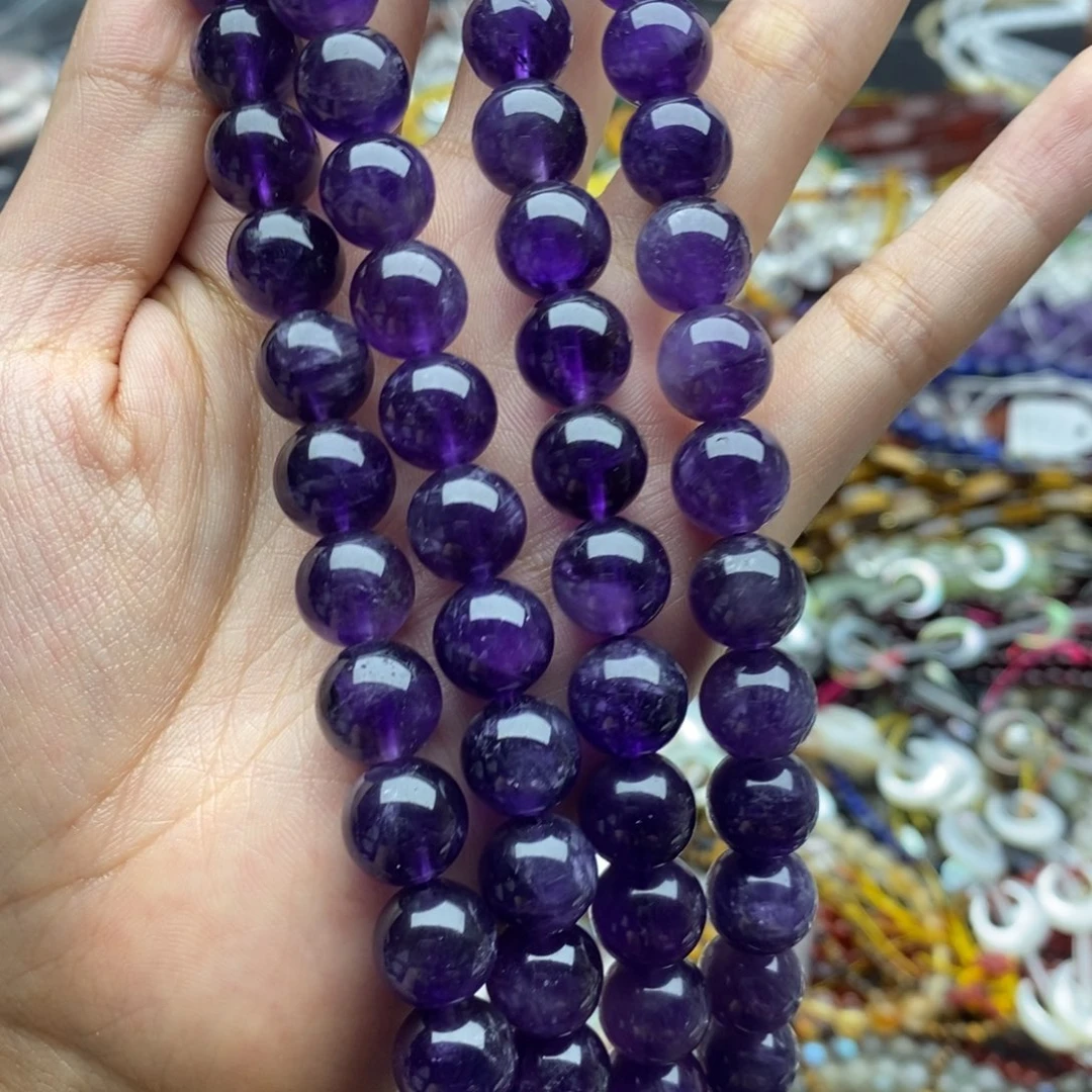 玛瑙/玉髓未镶嵌珠宝半成品一条天然乌拉圭紫水晶圆珠10mm