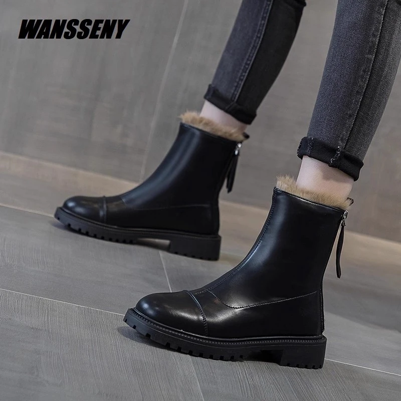 WANSSENY2025年冬季新款加绒加厚弹力瘦瘦靴百搭防水马丁靴短靴女