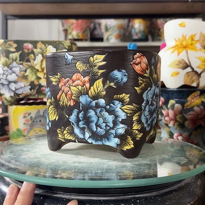 等***阳满38包邮 景德镇手绘花盆