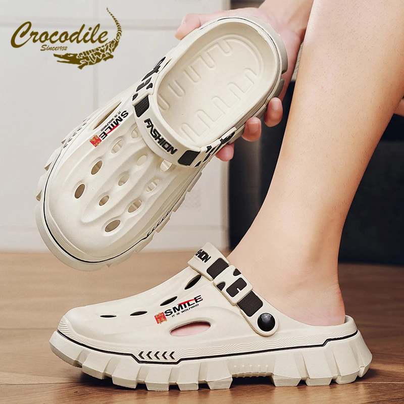 鳄鱼恤洞洞鞋男夏季外穿踩屎感包头拖鞋男士运动休闲镂空两用凉鞋