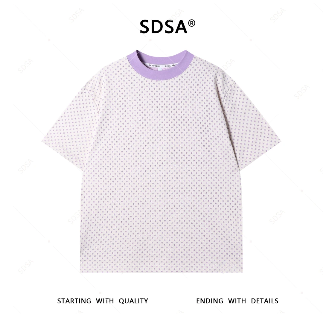 SDSA夏季新款男士痞帅美式撞色磨破设计圆领短袖T恤重工百搭上衣