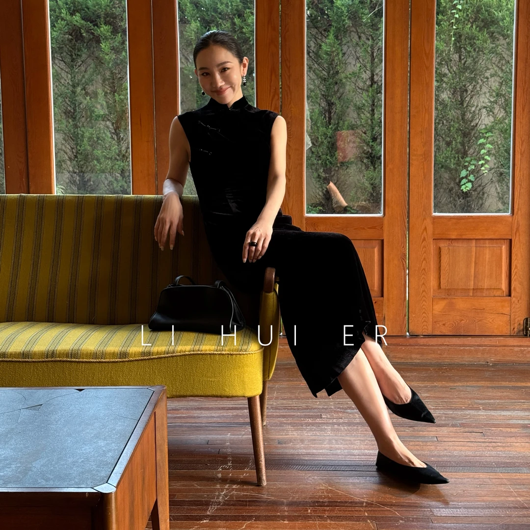 LiHuiEr李慧儿【空折枝】秋季显瘦简约气质显瘦黑色旗袍LL0251140