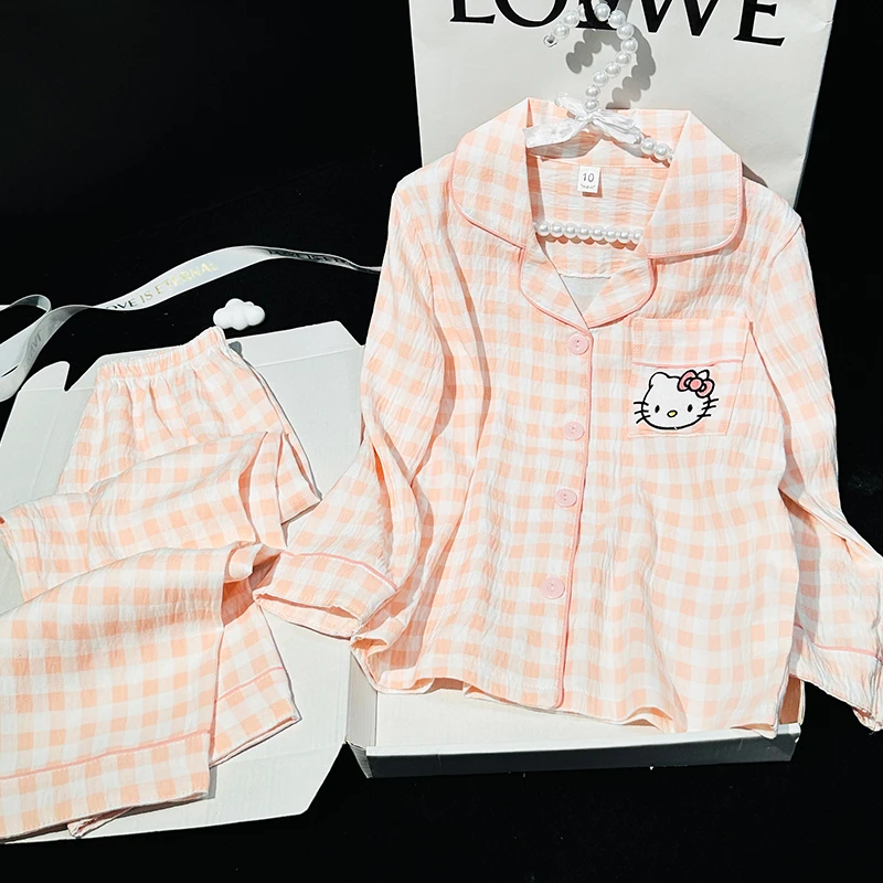 2025年新款女童云朵棉睡衣春秋KT猫长袖套装12岁少女初中生家居服