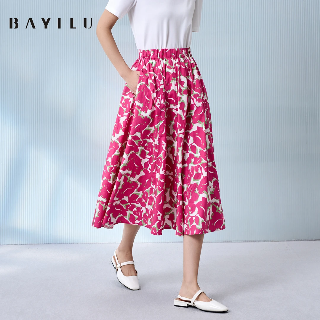 【毛毛专属】芭依璐夏季半身裙女印花a字半裙90Q3036(颜色不同面料)