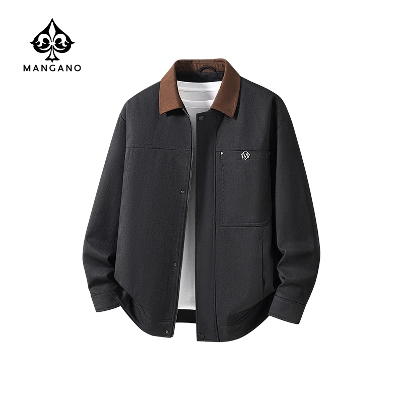 曼加龙25年秋冬防风挺括斜纹提花撞色翻领酷帅时尚男牛仔外套2117