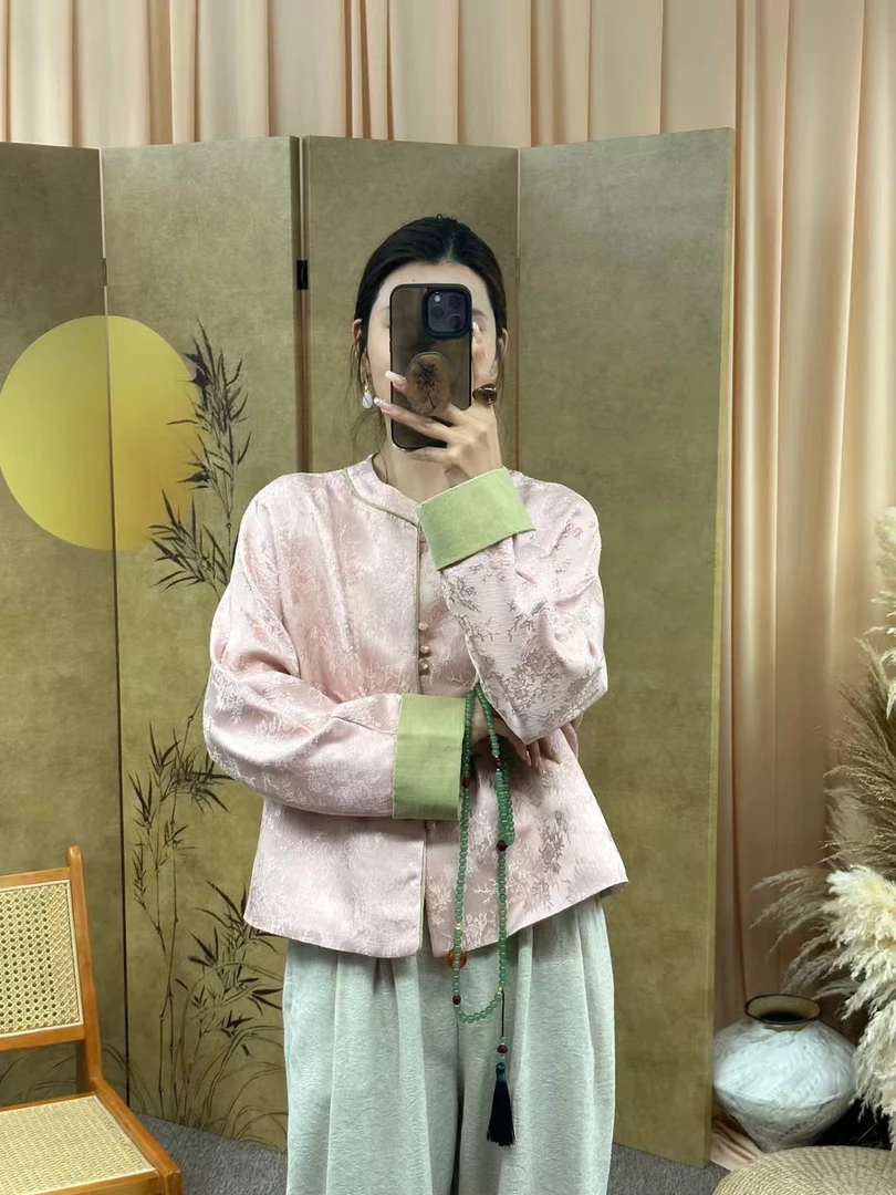 2025新款春季新中式上衣宽松国风提花立领女装外套