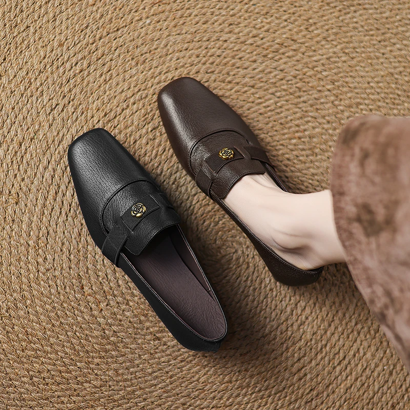 2.5cm/羊皮/真皮深口单鞋女软底软面英伦风方头低跟春季小皮鞋女