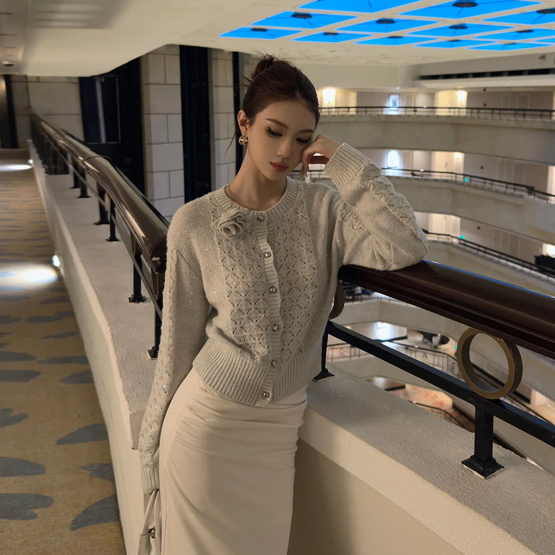 CNLEEWEI设计师品牌轻奢珠片亮丝毛织开衫DSC买手店BY6L28005