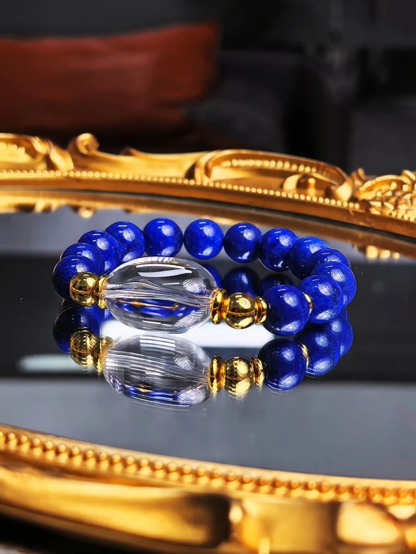 高品质青金石白水晶设计单圈11mm+