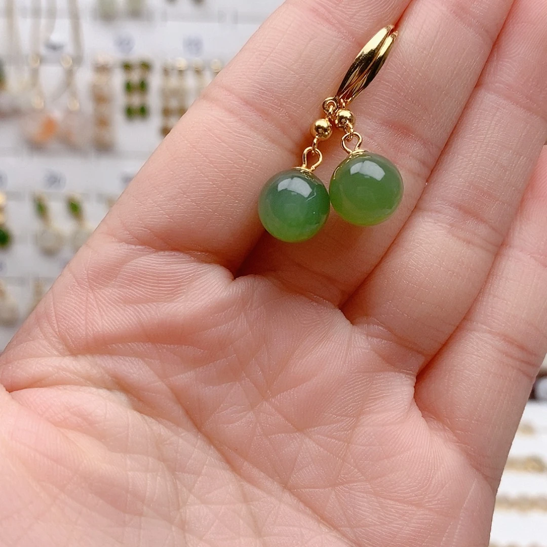 和田玉银S925镶嵌耳饰