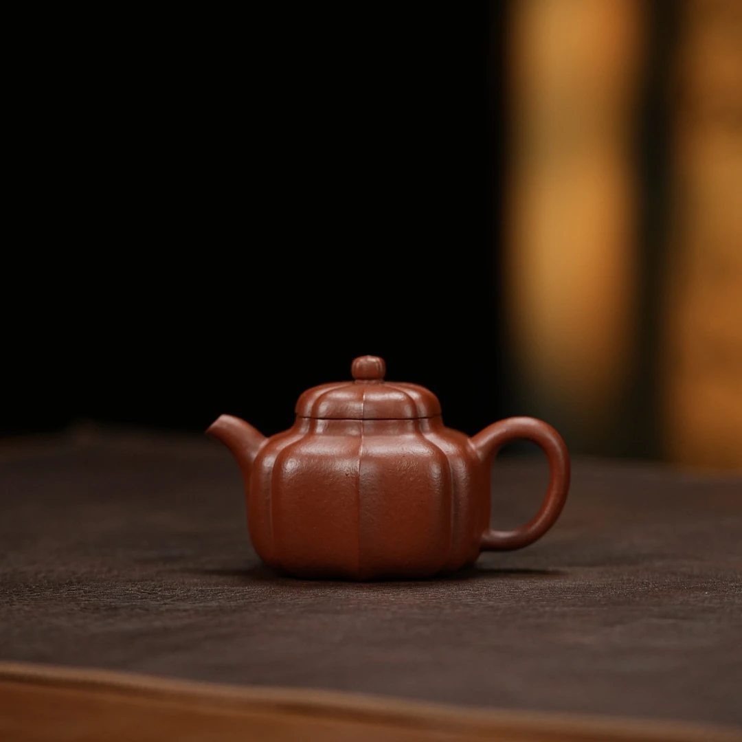 【利贞l筋纹德钟】原矿朱泥 约130cc 手工制 紫砂壶 茶具MHSF