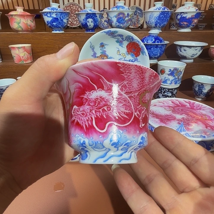 老***侯青花手工手绘盖碗