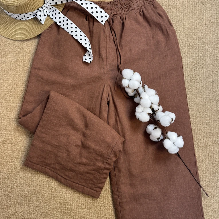 汉麻棉裤高腰带抽绳加棉加厚冬季直筒裤长裤