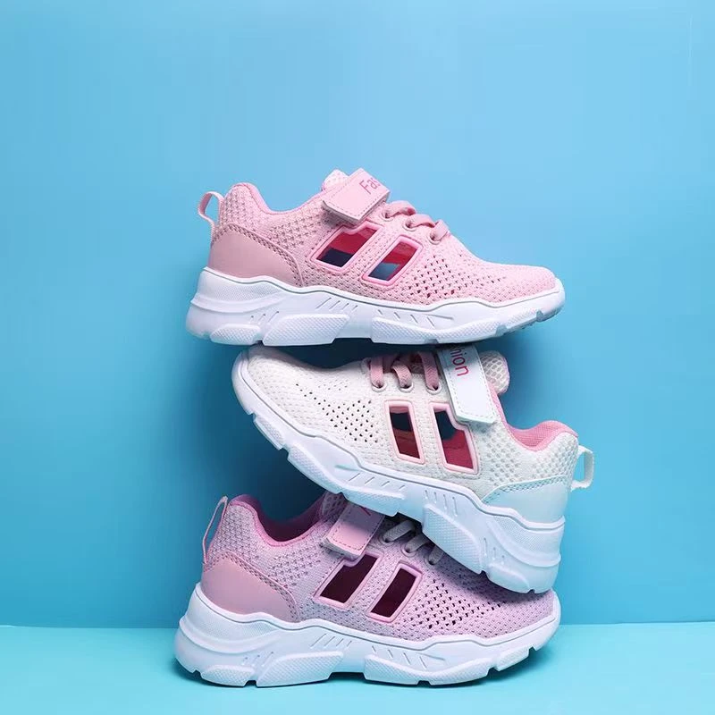 清仓女童新款夏季粉色网面透气跑步鞋公主风女孩运动鞋（默认瑕疵）