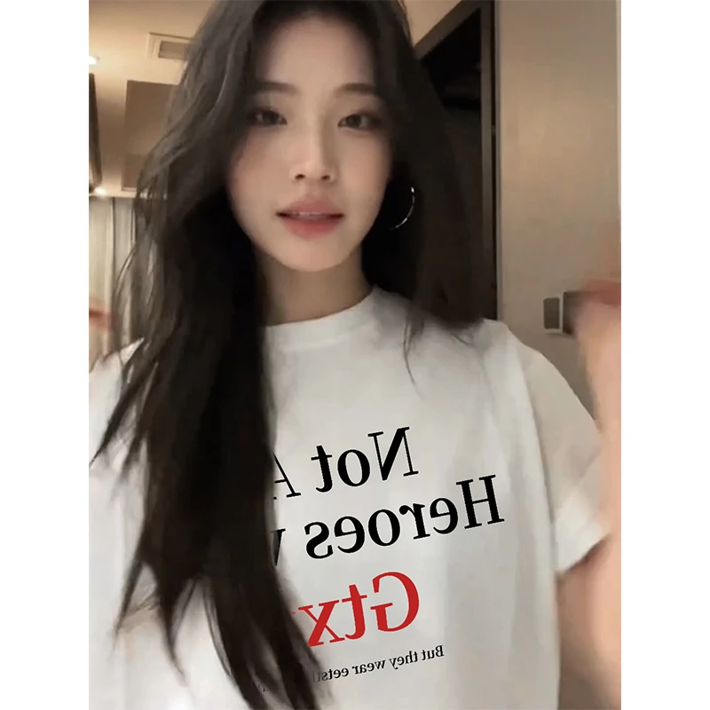 美式复古字母印花2025夏季纯棉短袖T恤女宽松百搭情侣学生上衣ins