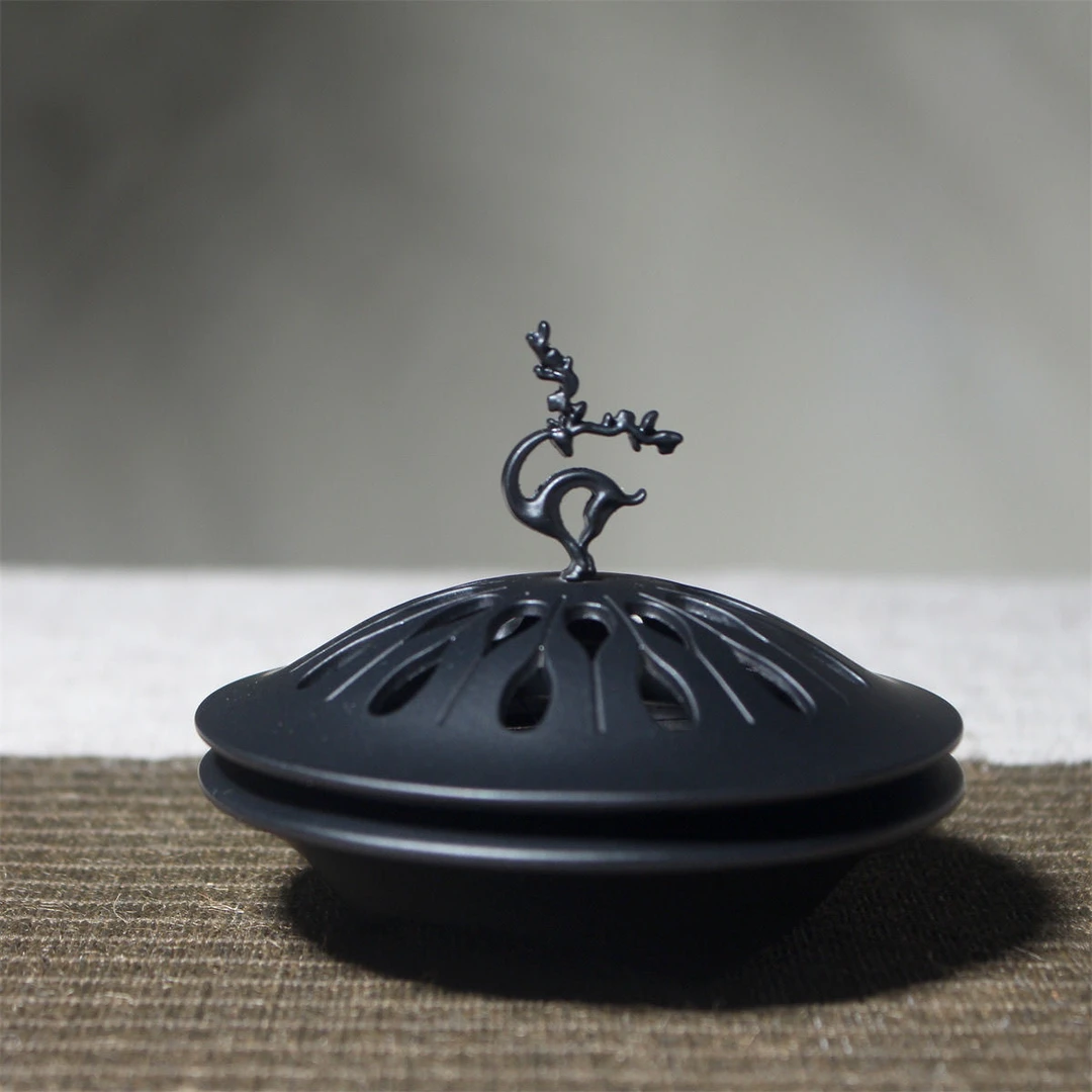 亚光黑-吉祥鹿香炉