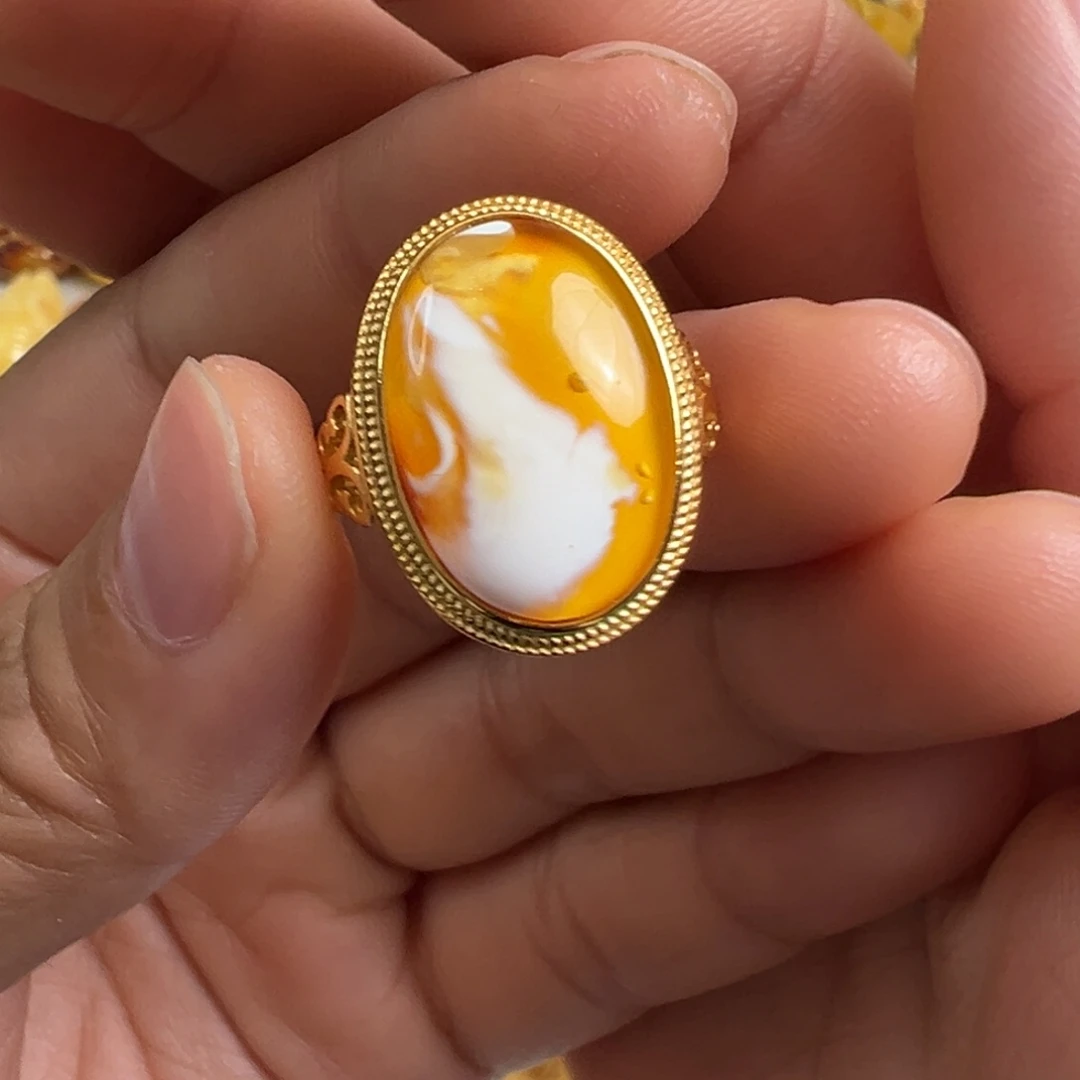 蜜蜡银S925镀金镶嵌裸石琥珀