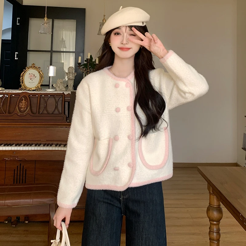 慕兔甜美温柔风粉色毛衣开衫外套女2024秋季小个子针织衫上衣
