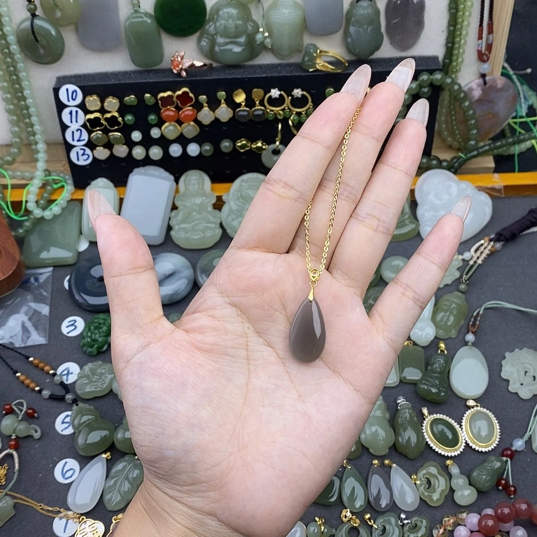 和田玉银S925镶嵌吊坠(赠链)