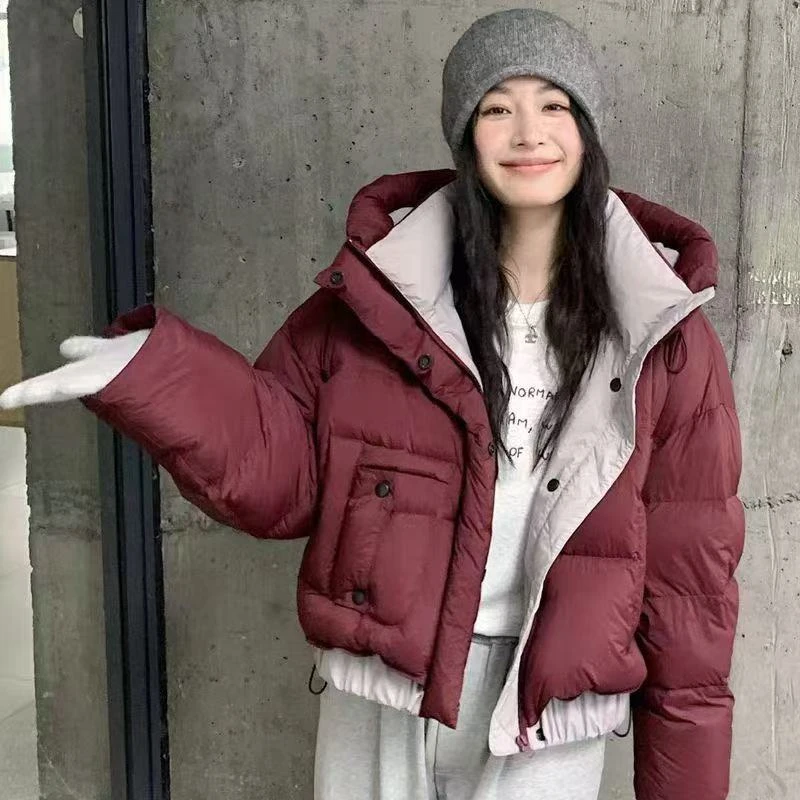 2024今年流行短款小个子安哥拉红羽绒服女冬休闲时尚洋气加厚